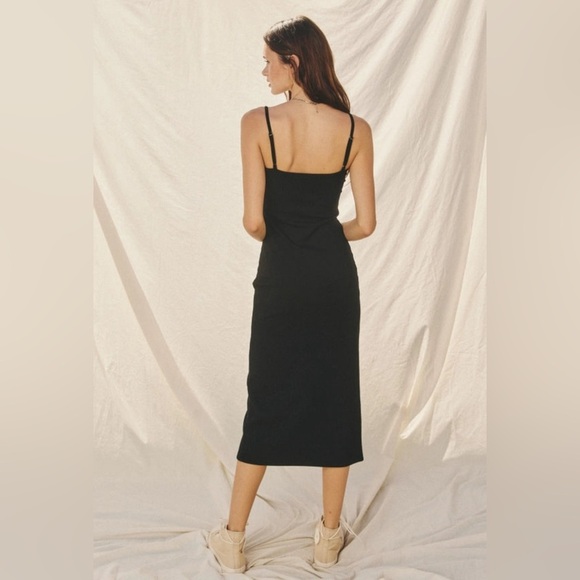 PINK LILY, MIDI Dress, Button Detail Ribbed, Black - Picture 5 of 6